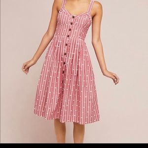 Maeve Hudson Red Stripe Dot Button Up Dress